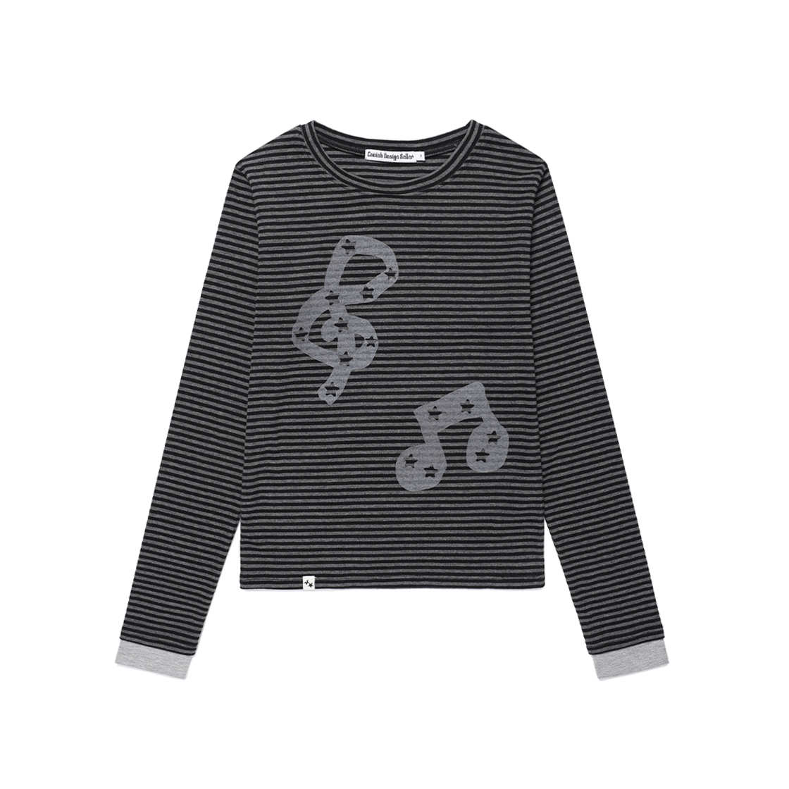 카비시 스트라이프 뮤직 노트 롱슬리브 티셔츠 블랙(CAVISH Striped Music Note LS Tee Black)