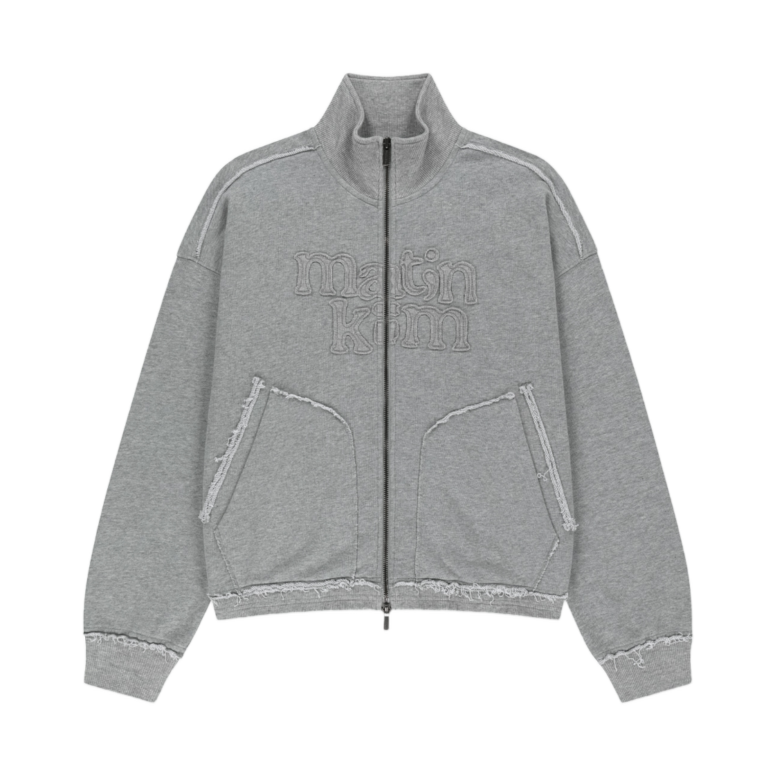 MK2677JP027MGY (W) Matin Kim Mixed Waffle Applique Logo Zip Up In Grey
