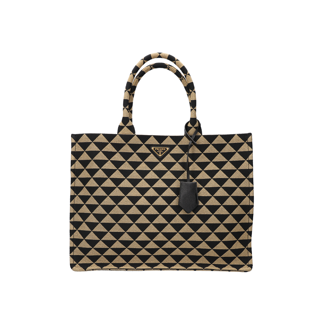 ITFIEIF3VJME Prada Jacquard Symbol Embroidered Fabric Tote Bag Black Beige
