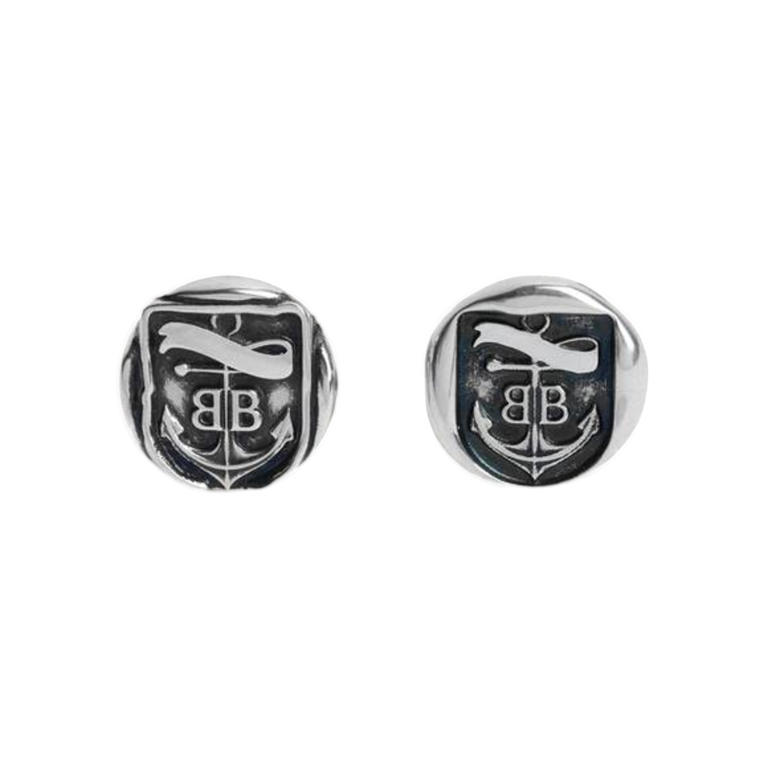 A008JOTZRBI0911 Balenciaga Anchor Crest Stud Earrings Antique Silver
