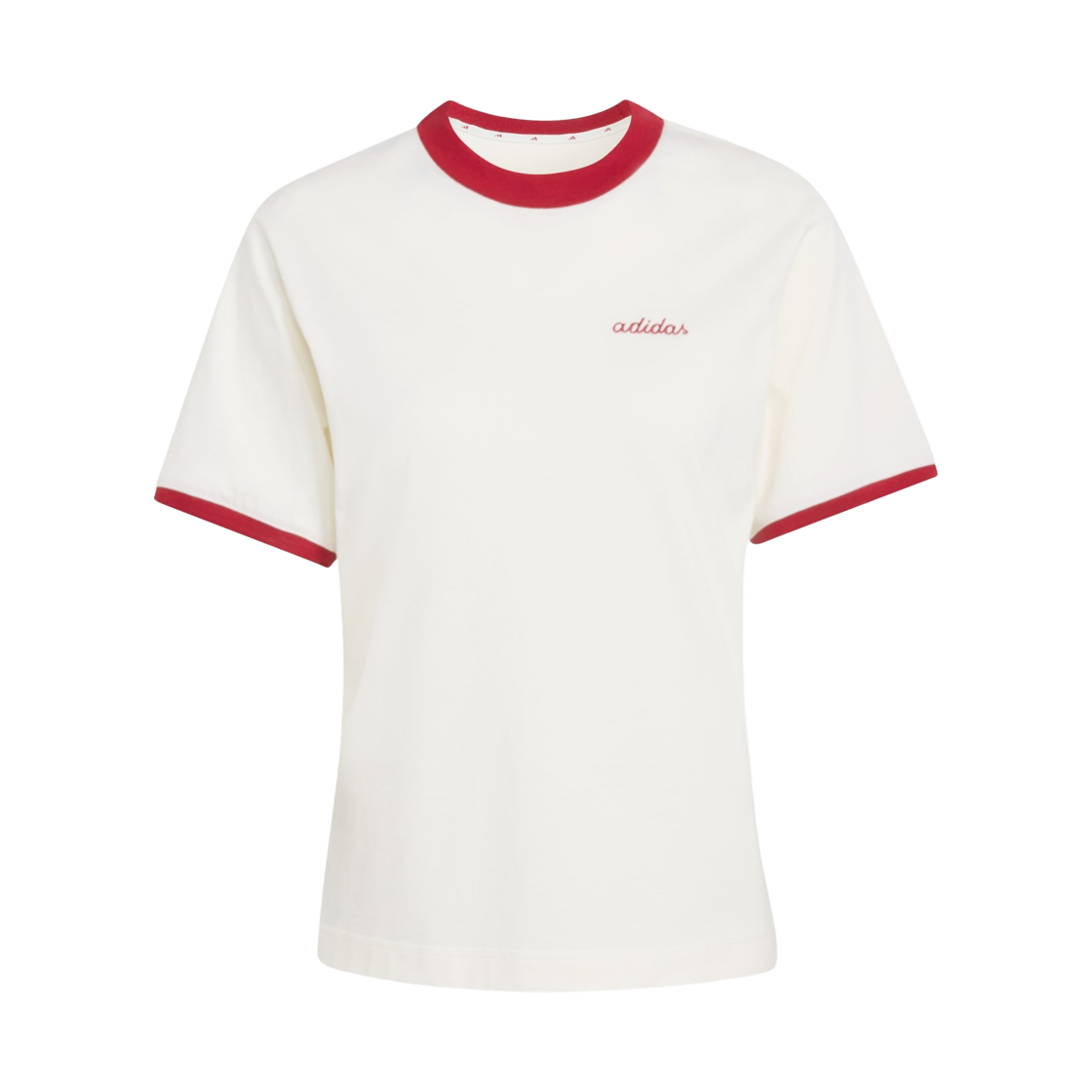 KB8196 (W) Adidas Seasonal Essentials Colorpop T-Shirt with Embroidered Graphic Off White Active Maroon - KR Sizing