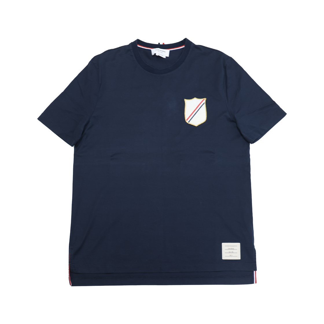 ITIVJ4FTR8O5 Thom Browne MJS153A Signature Emblem Patch T-Shirt Navy