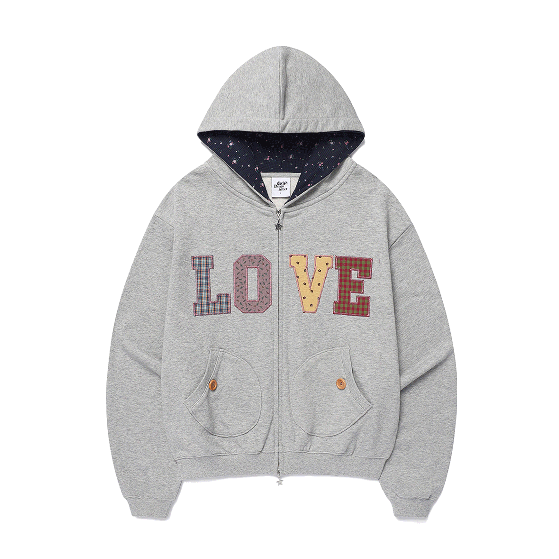카비시 아플리케 러브 집업 후디 그레이(CAVISH Applique Love Zip Up Hoodie Grey)