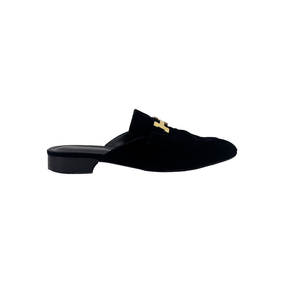 IT3VODSOIJKN Hermes Gold H Logo Trocadero Velvet Mules H192168Z