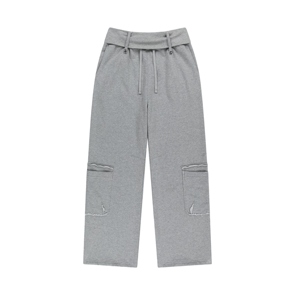MK2677PT027MGY (W) Matin Kim Mixed Waffle Foldover Waist Jersey Pants In Grey