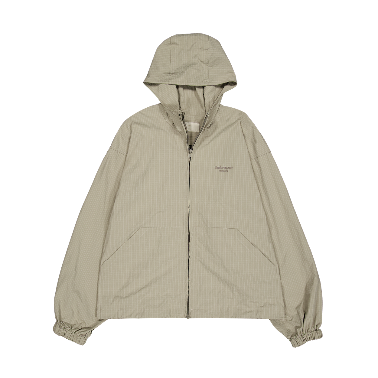 언더마이카 무.191 클래식 로고 마이크로 체크 후디드 윈드브레이커 베이지(Undermycar Mu.191 Classic Logo Micro Check Hooded Windbreaker Beige) - 2
