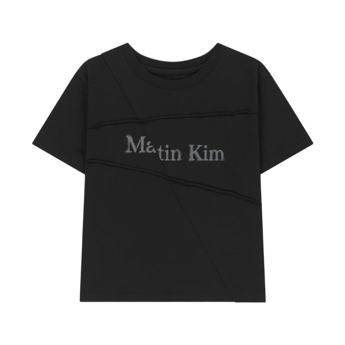 MK2677TS061MBB (W) Matin Kim Diagonal Cut Logo Crop Top In Black