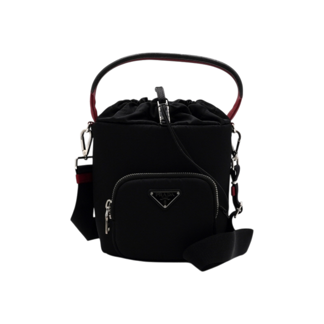 ITVDDUEH42VE Prada Black Nylon Triangle Logo Pocket Bucket Tote Bag