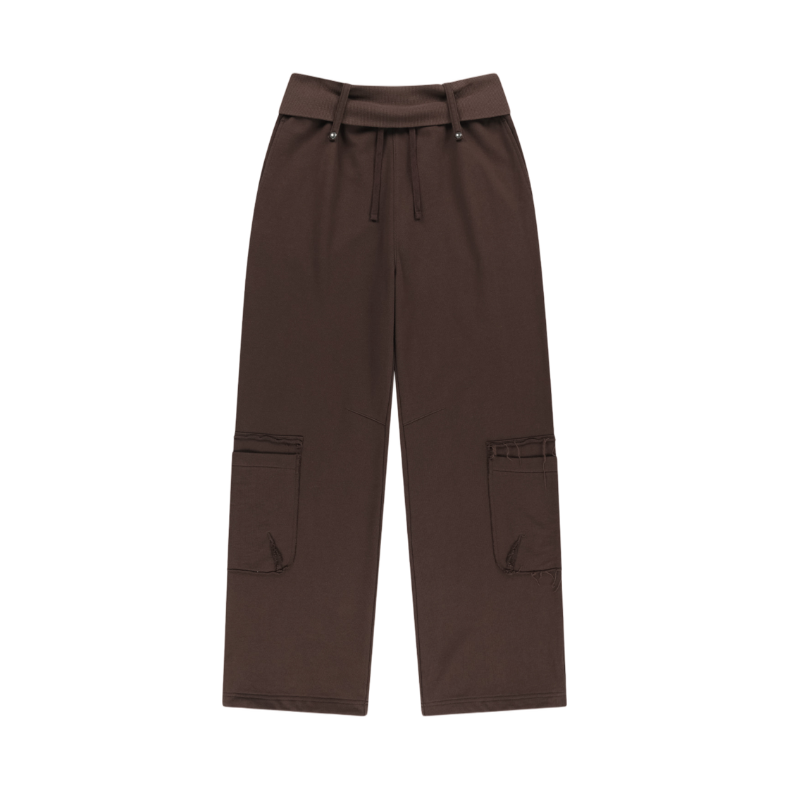 MK2677PT027MBR (W) Matin Kim Mixed Waffle Foldover Waist Jersey Pants In Brown