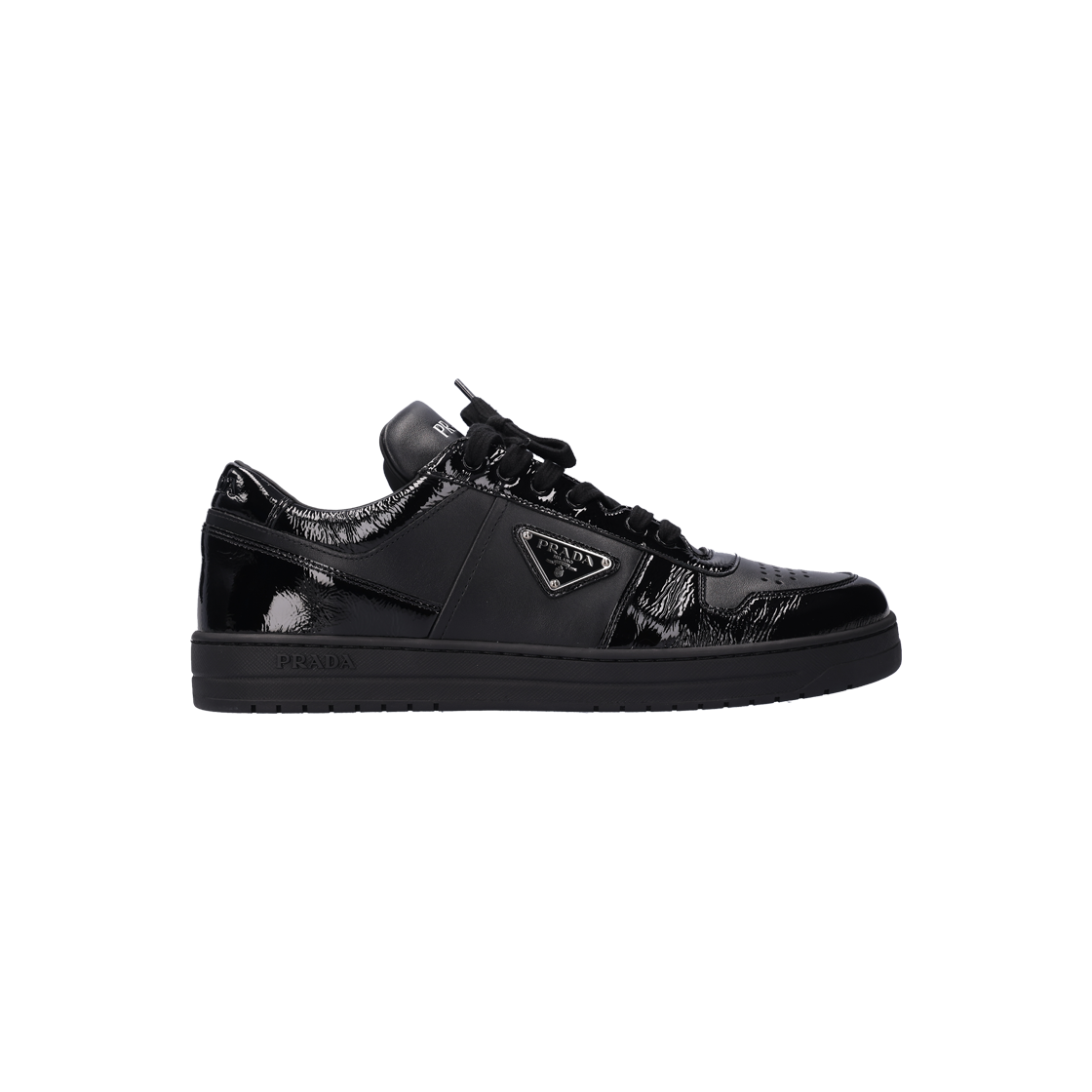 ITQ49QJFETG2 Prada Downtown Sneakers in Black Leather & Patent