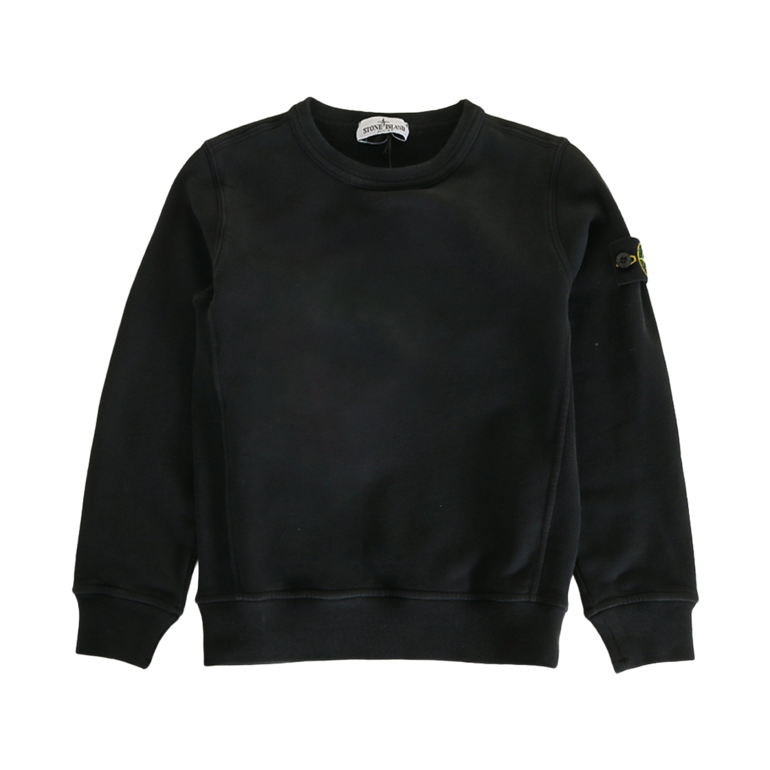 L2S166100001 S0A20 V0029 10-12Y [25% 쿠폰] (Kids) Stone Island 6100001 Brushed Organic Cotton Fleece Regular Fit Crewneck Sweatshirt with Ribbed Side Bands Black - 26FW