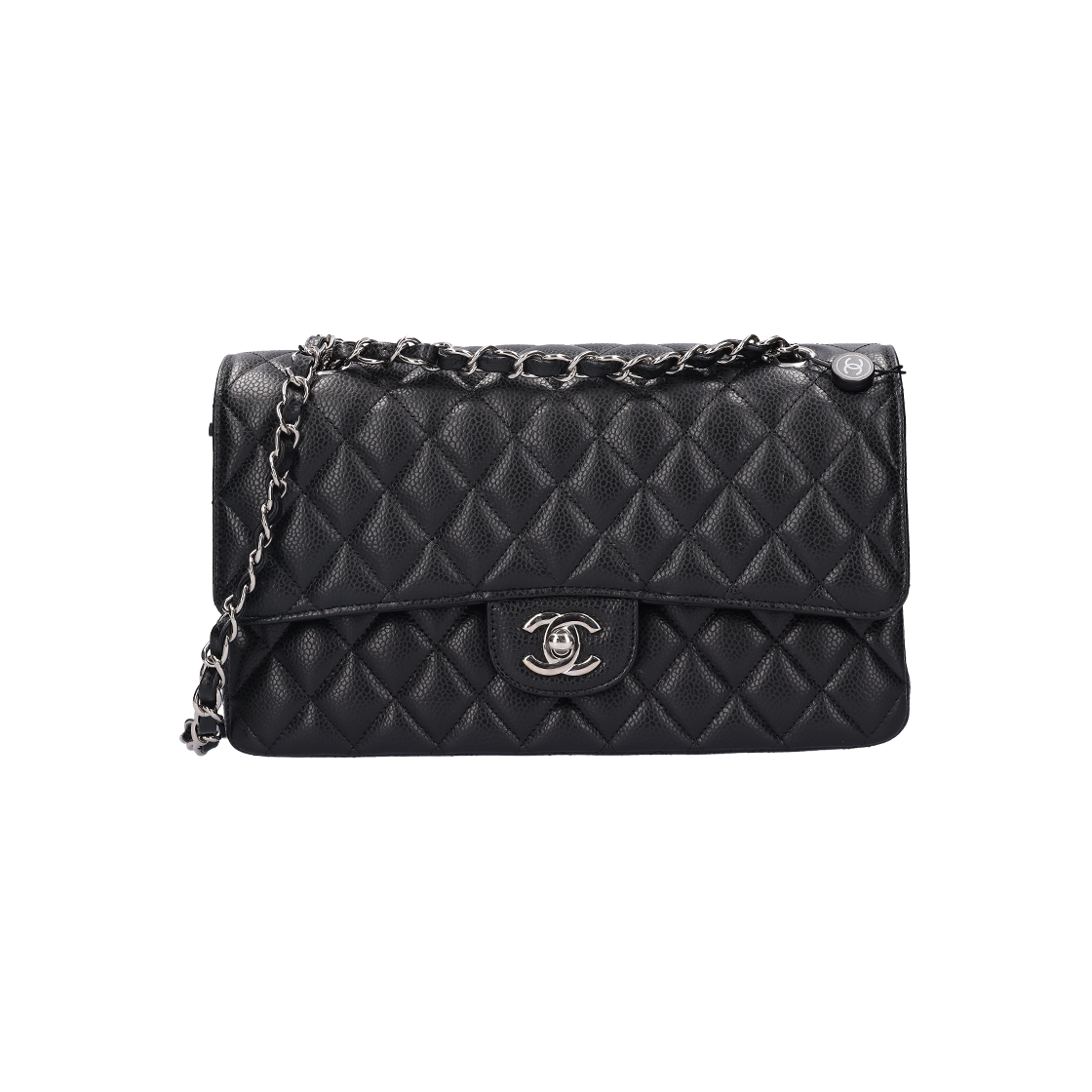 ITPD98V58JRO Chanel A01112 Classic Medium Flap Bag in Grained Calfskin Black