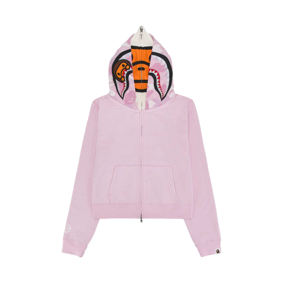 (W) 베이프 마일로 샤크 크롭 풀 집 더블 후드 핑크((W) BAPE Milo Shark Cropped Full Zip Double Hoodie Pink) - 1