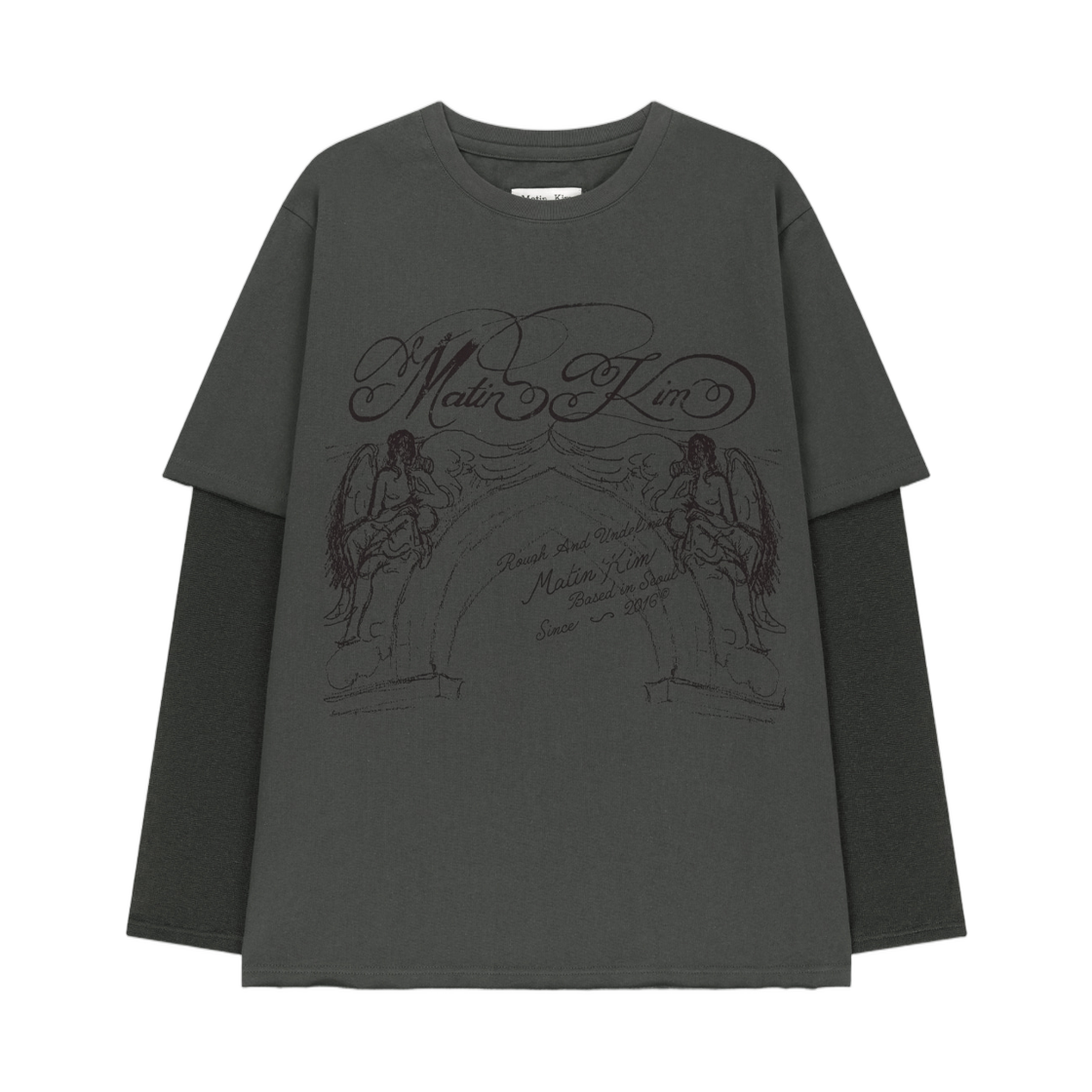 MK2677TS056MCH Matin Kim Graffiti Artwork Layered Top In Charcoal