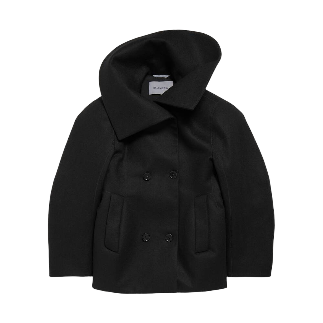 A009LRTW8171000 (W) Balenciaga High Collar Peacoat Black