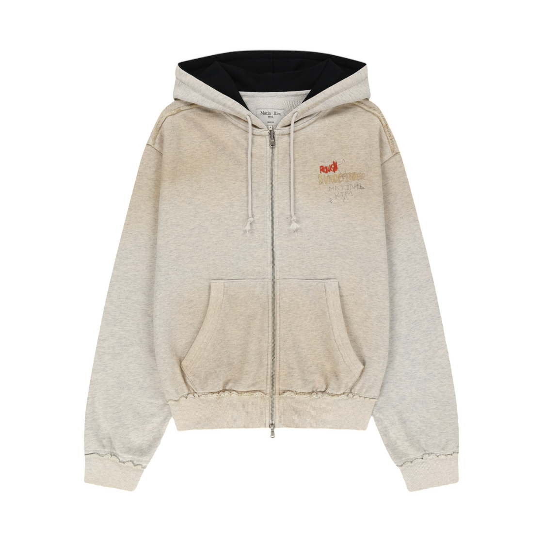 MK2677JP325ULE Matin Kim Vintage Washed Color Contrast Hoody Zip Up In Light Beige
