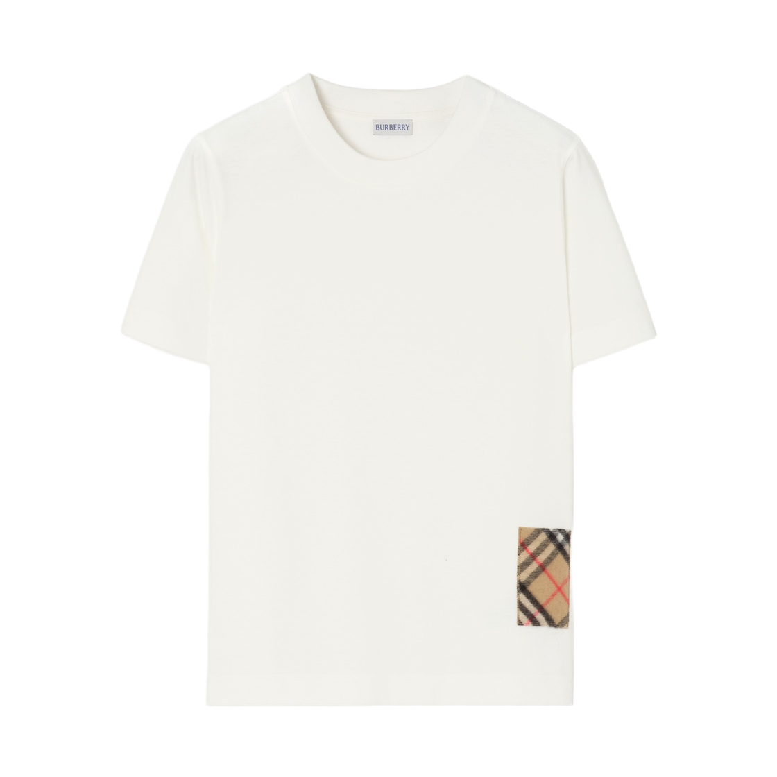 8132971 (W) Burberry Check Cashmere Patch Cotton T-Shirt Chalk White