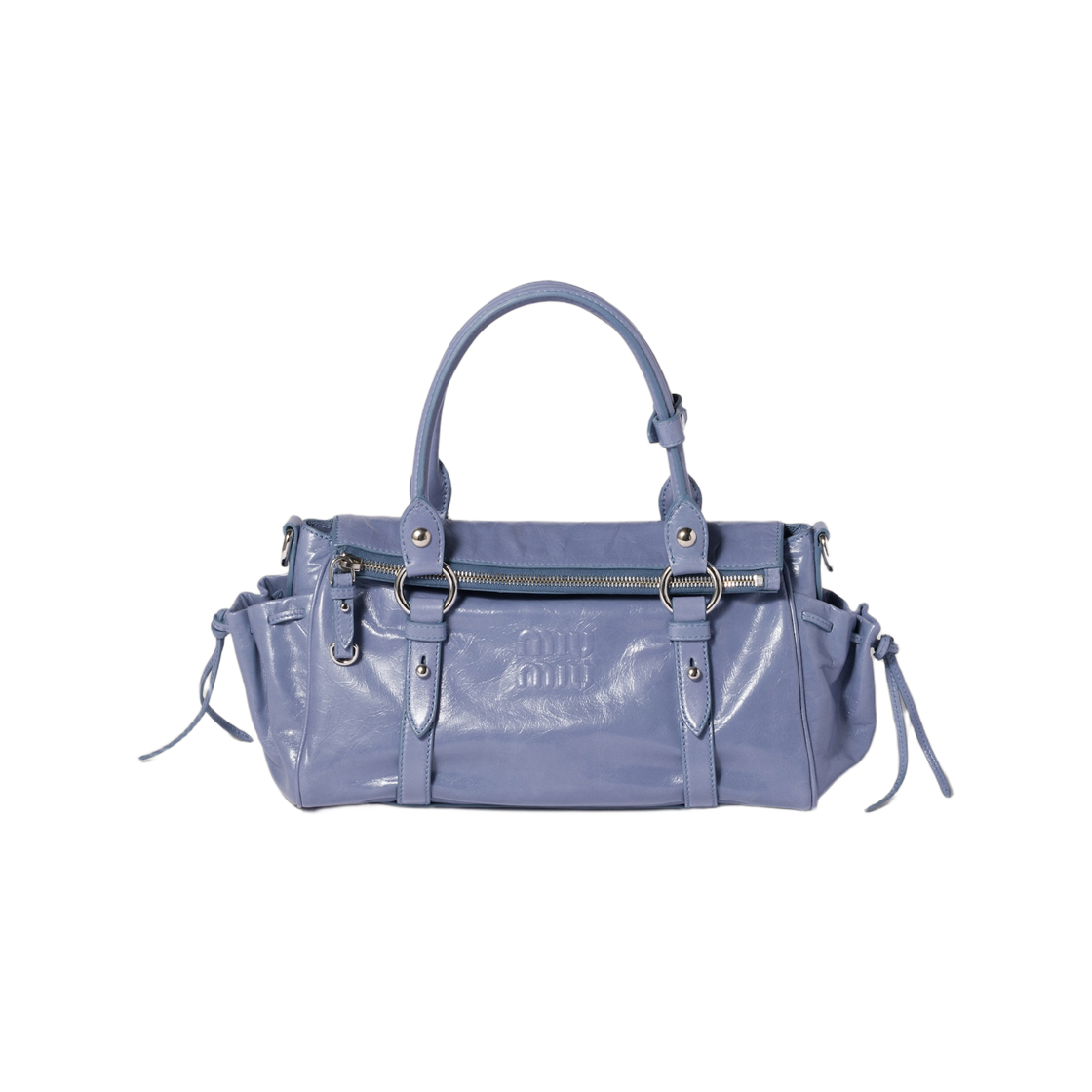 5BA333-2A44-F0D57 Miu Miu Glossy Leather Handbag Aviation Blue