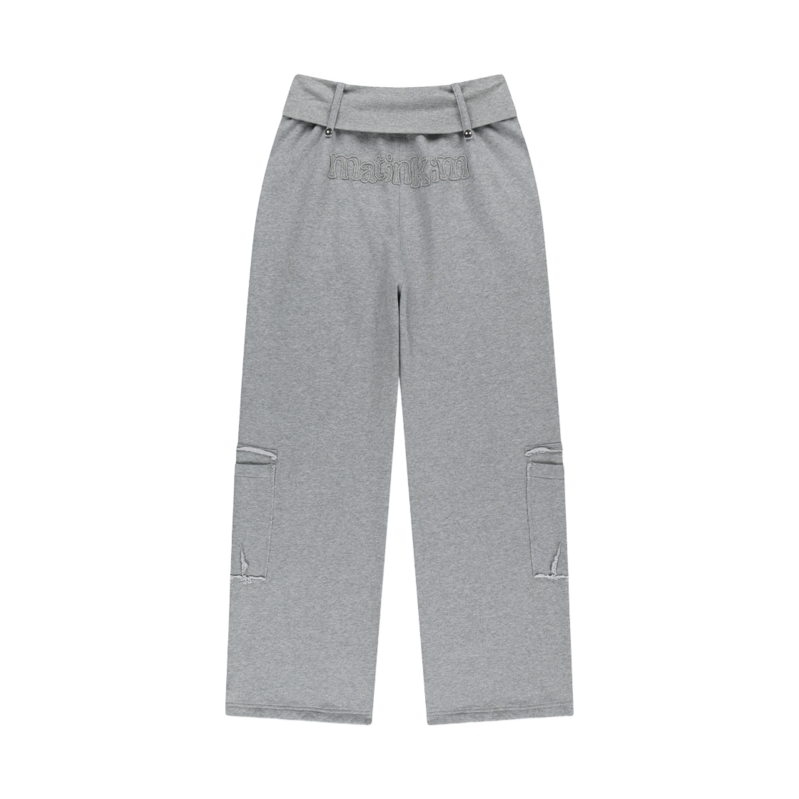 (W) 마뗑킴 믹스드 와플 폴드오버 웨이스트 저지 팬츠 그레이((W) Matin Kim Mixed Waffle Foldover Waist Jersey Pants In Grey) - 2