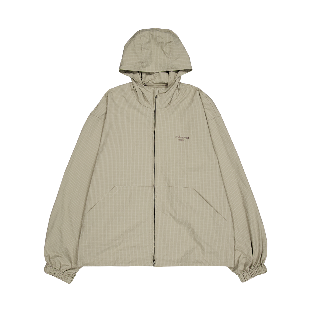 UMCM191BG Undermycar Mu.191 Classic Logo Micro Check Hooded Windbreaker Beige