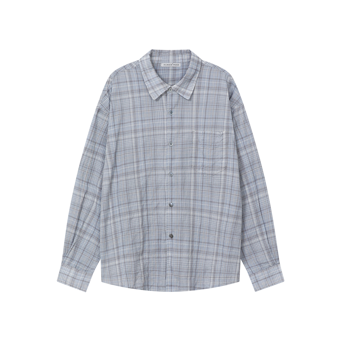 HM6LSH0041H6 Polyteru Human Index Oversized Check Shirt Sky Blue