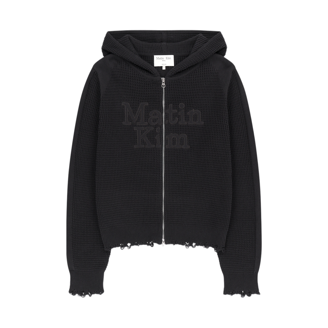 MK2677CD320UCH Matin Kim Waffle Texture Hoody Knit Zip Up In Charcoal