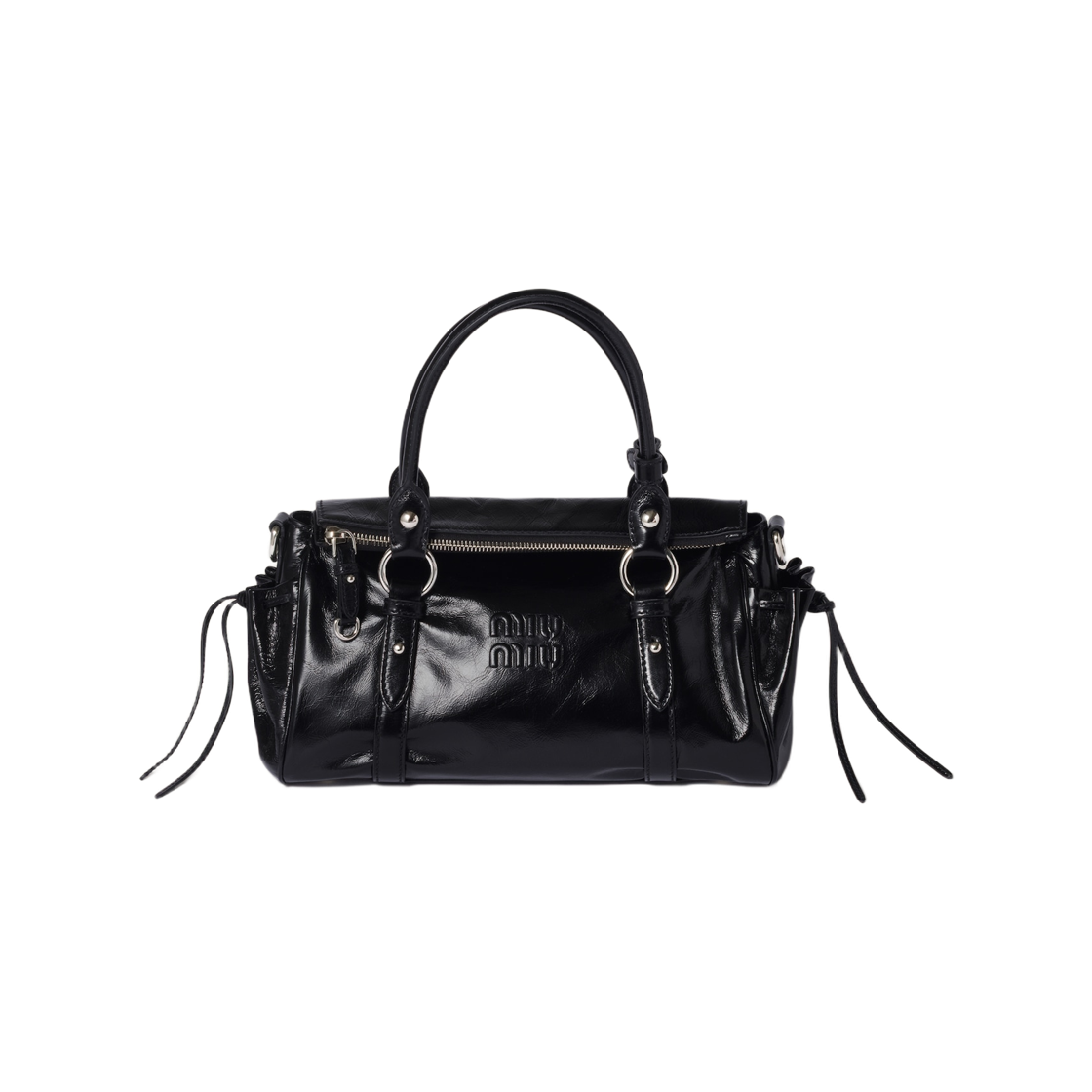 5BA333-2A44-F0002 Miu Miu Glossy Leather Handbag Black
