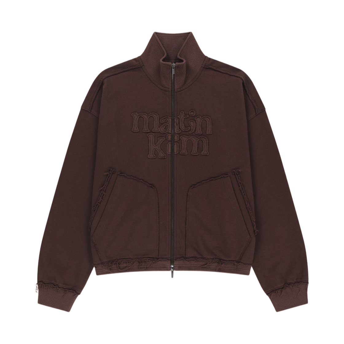 MK2677JP027MBR (W) Matin Kim Mixed Waffle Applique Logo Zip Up In Brown