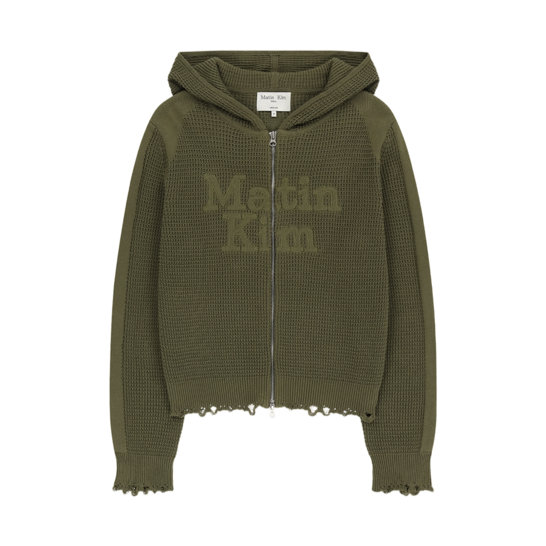 MK2677CD320UKH Matin Kim Waffle Texture Hoody Knit Zip Up In Khaki