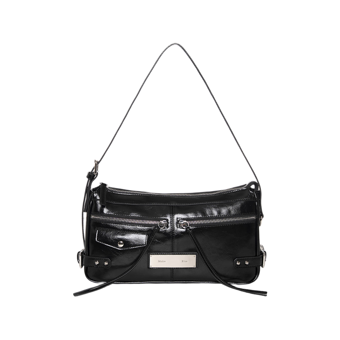 MK2677BG043MBB Matin Kim Side Buckle Biker Shoulder Bag In Black