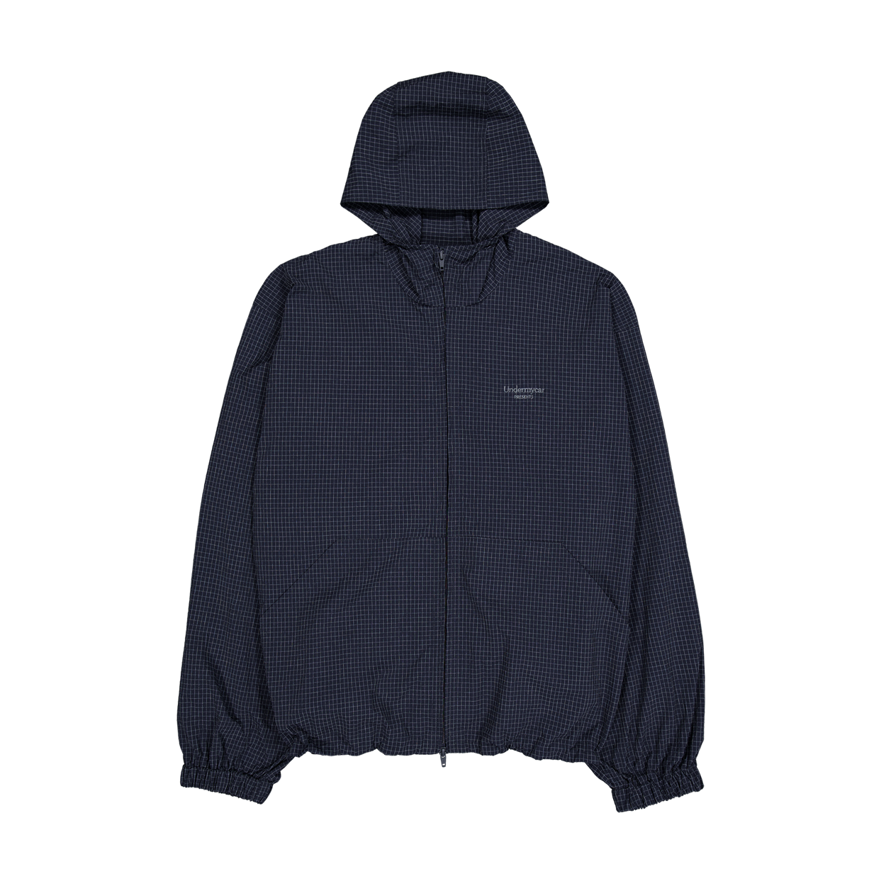 언더마이카 무.191 클래식 로고 마이크로 체크 후디드 윈드브레이커 네이비(Undermycar Mu.191 Classic Logo Micro Check Hooded Windbreaker Navy) - 2