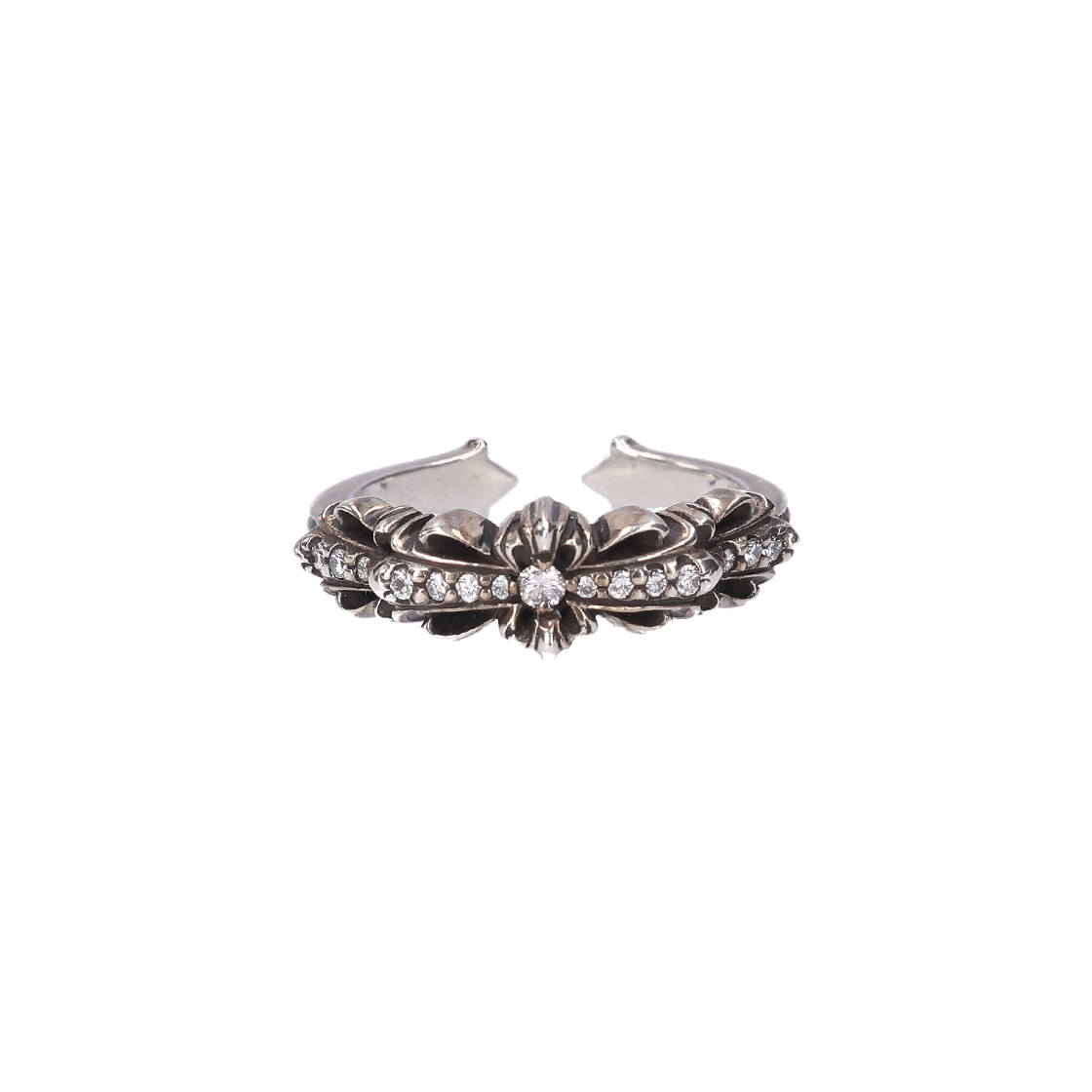 ITO6T6VKV7MO Chrome Hearts Baby Double Floral Ring Silver & Diamond