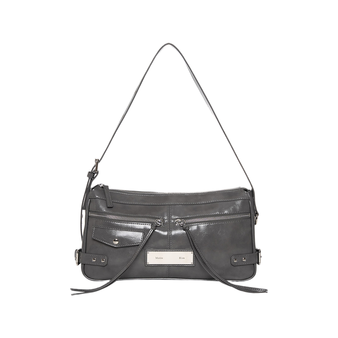 MK2677BG043MCH Matin Kim Side Buckle Biker Shoulder Bag In Charcoal