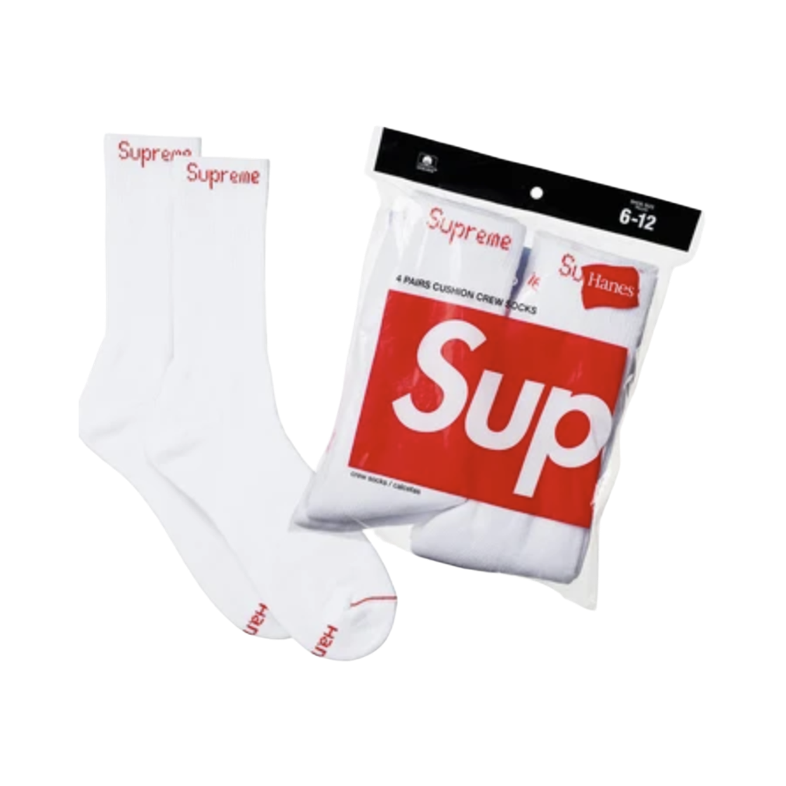 - Supreme Hanes Crew Socks White (4 Pack) - 26FW