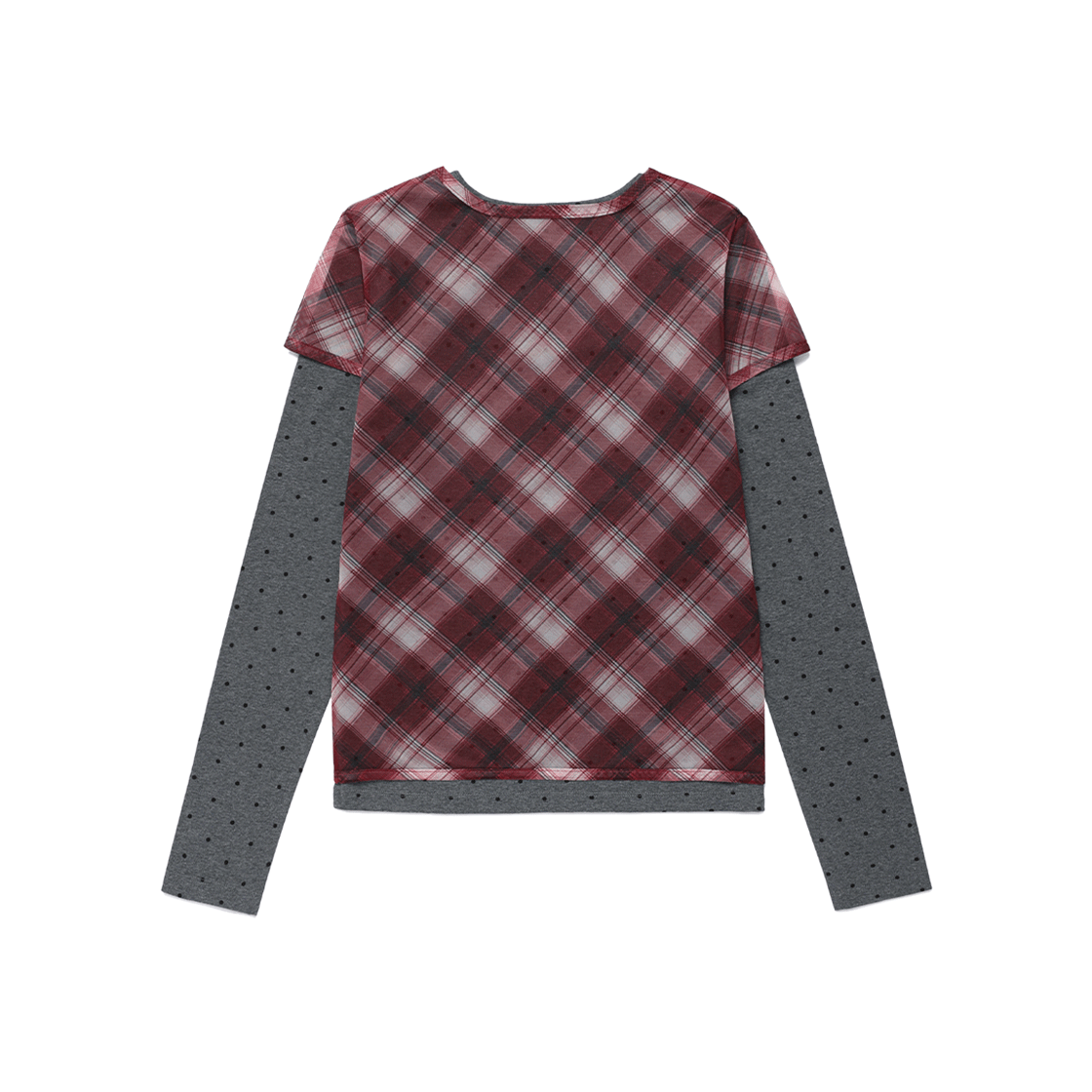 카비시 시어 체크 레이어드 롱슬리브 티셔츠 버건디(CAVISH Sheer Check Layered LS Tee Burgundy) - 2