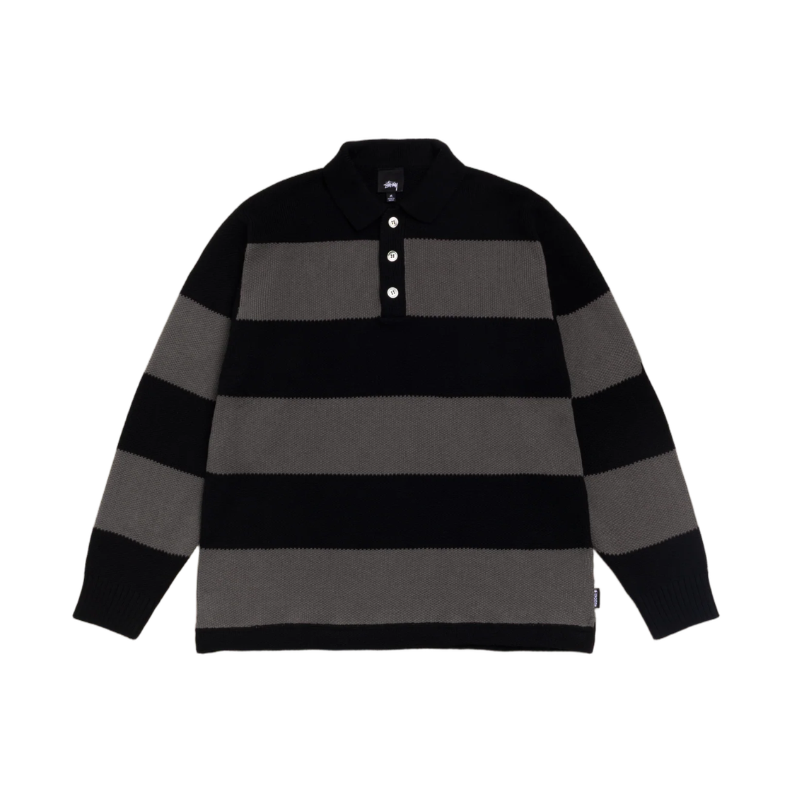 117317 Stussy Pique Knit Stripe Rugby Black