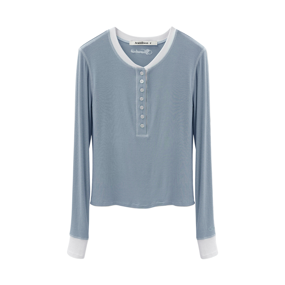 AD61TS14BL Avandress Tilda Cover-Stitch Half Button Tee Blue