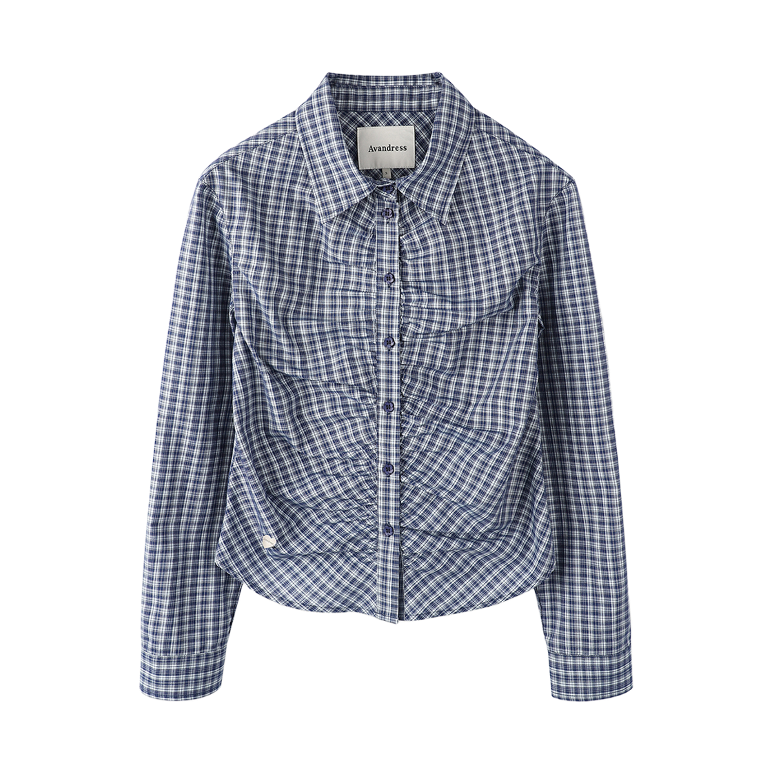 AD61SH05NV Avandress Alvin Check Shirring Shirt Navy