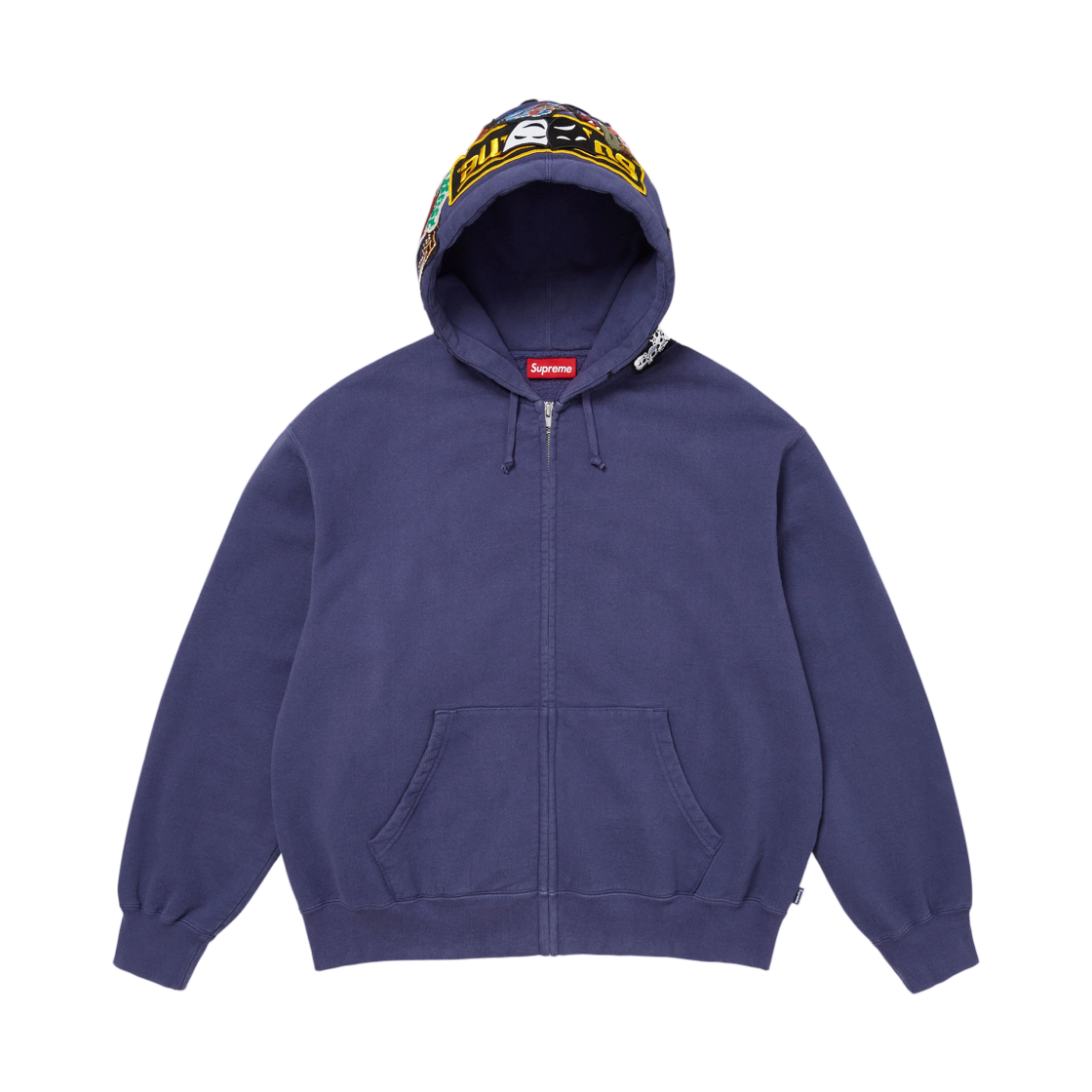 - Supreme Patches Zip Up Hooded Sweatshirt Washed Navy - 26FW