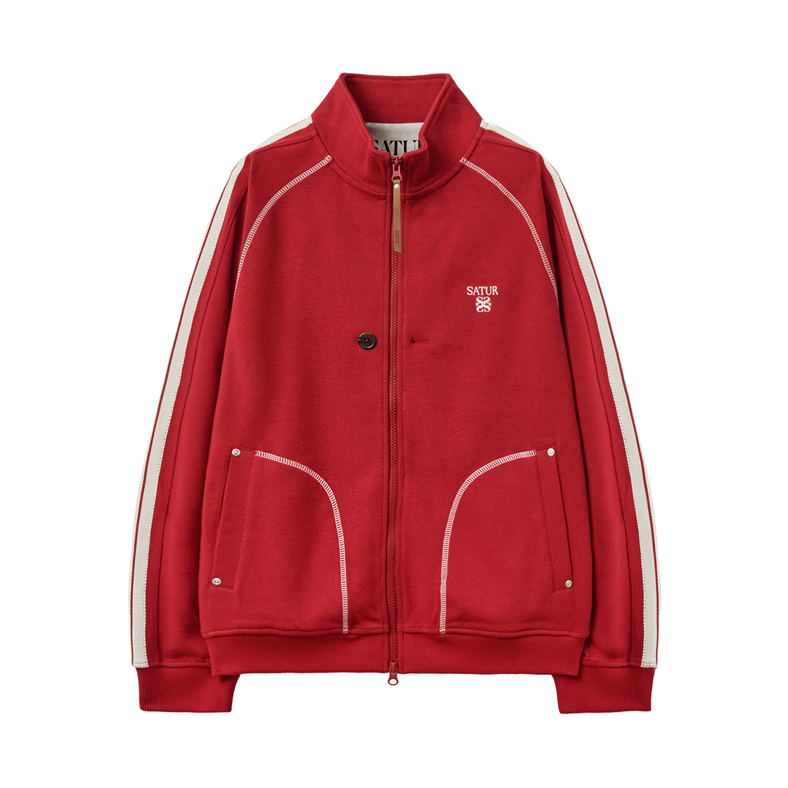 SA263UTJ09RED0 SATUR Lawton Stitch Track Zip-up Jacket Red