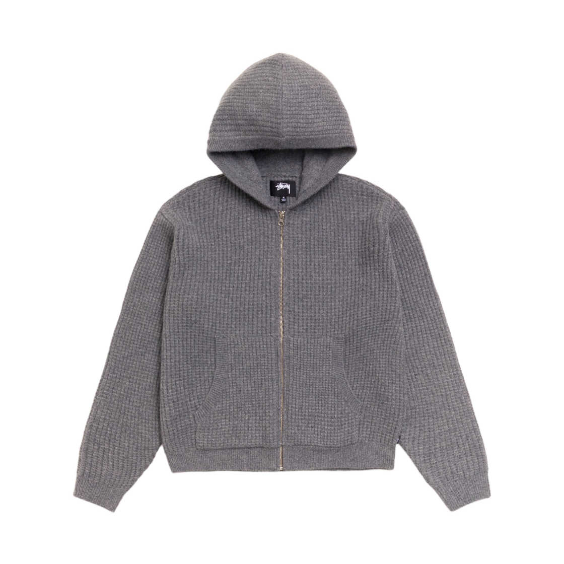 117274 Stussy Waffle Cashmere Zip Hood Sweater Charcoal