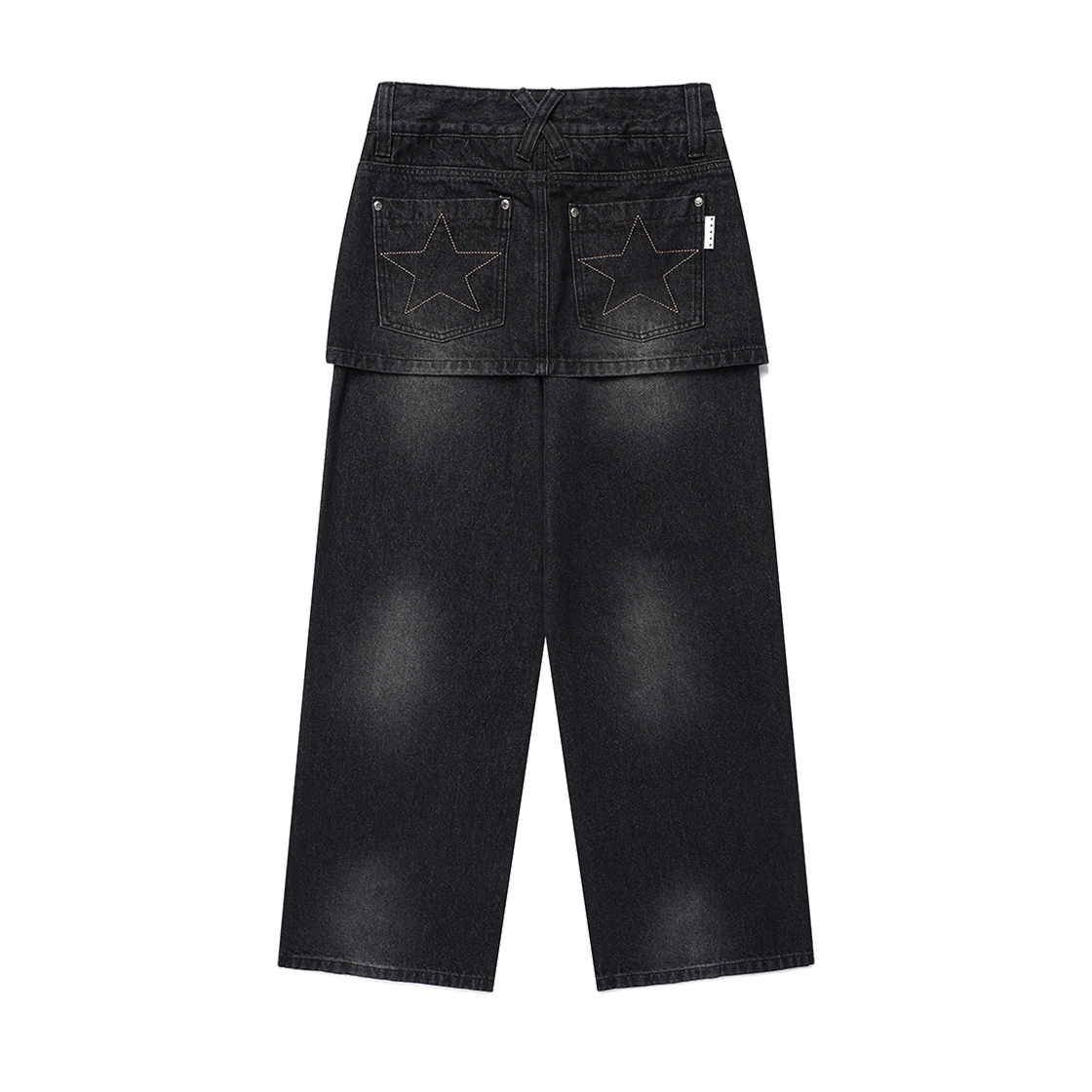 카비시 W 스타 아플리케 레이어드 스커트 데님 팬츠 블랙(CAVISH W Star Applique Layered Skirt Denim Pants Black) - 2