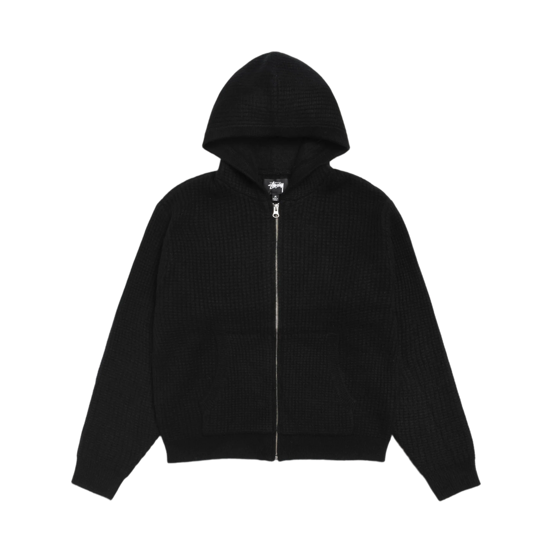 117274 Stussy Waffle Cashmere Zip Hood Sweater Black