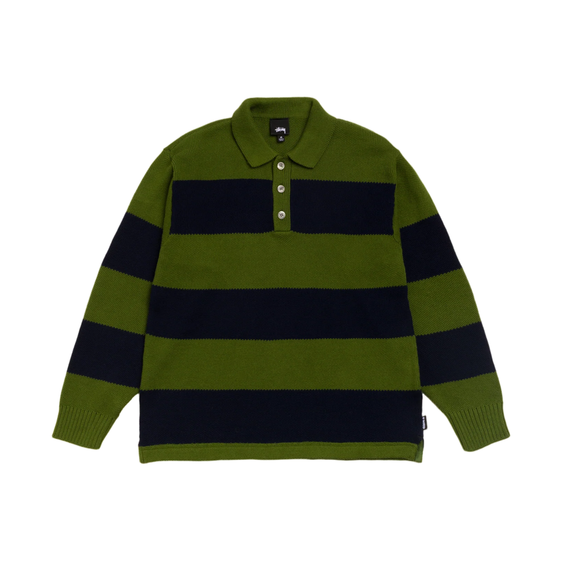 117317 Stussy Pique Knit Stripe Rugby Olive