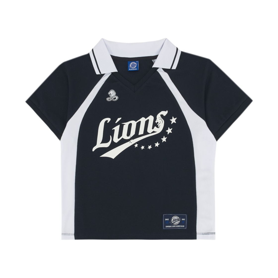 356842CX7R (W) Samsung Lions x 8seconds Collar Raglan Short Sleeve T-Shirt Navy