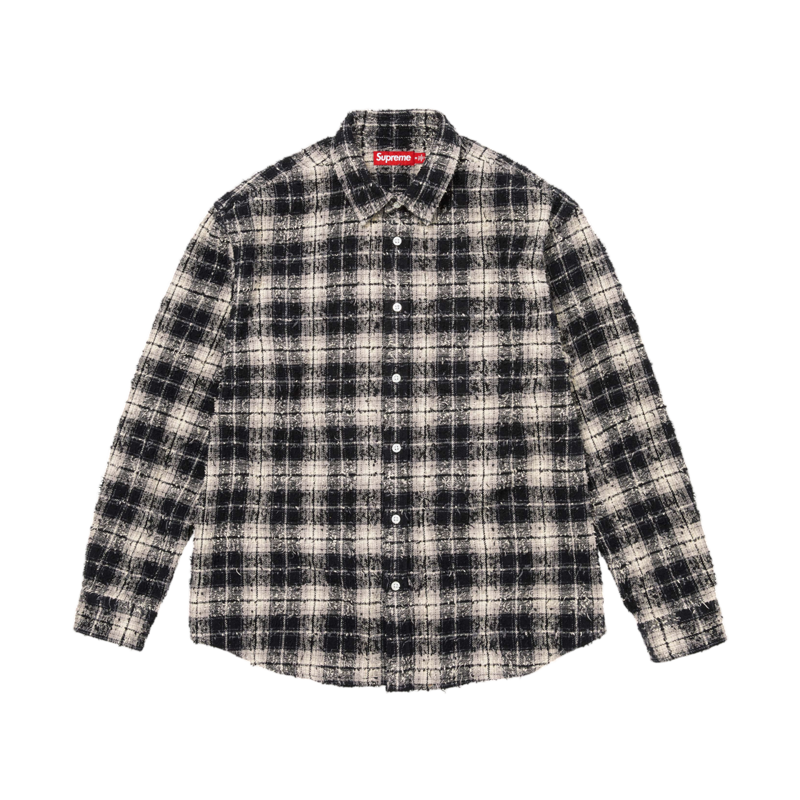 - Supreme Frayed Textured Plaid Shirt Black - 26FW