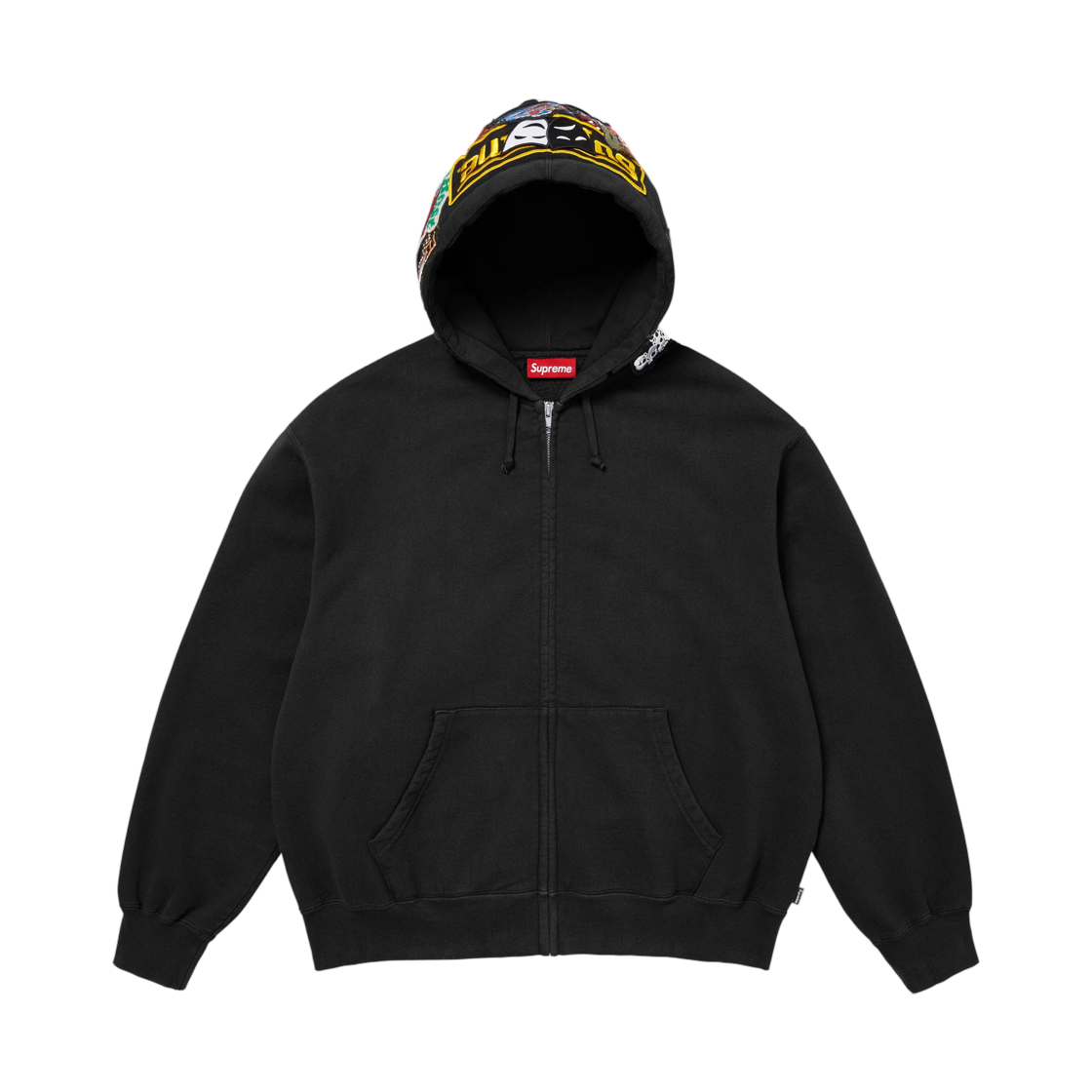 - Supreme Patches Zip Up Hooded Sweatshirt Black - 26FW