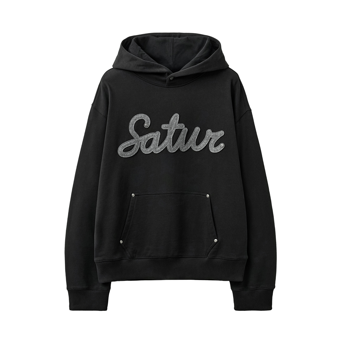 SA263UTH02BLK0 SATUR Lugo Applique Rivet Hoodie Black