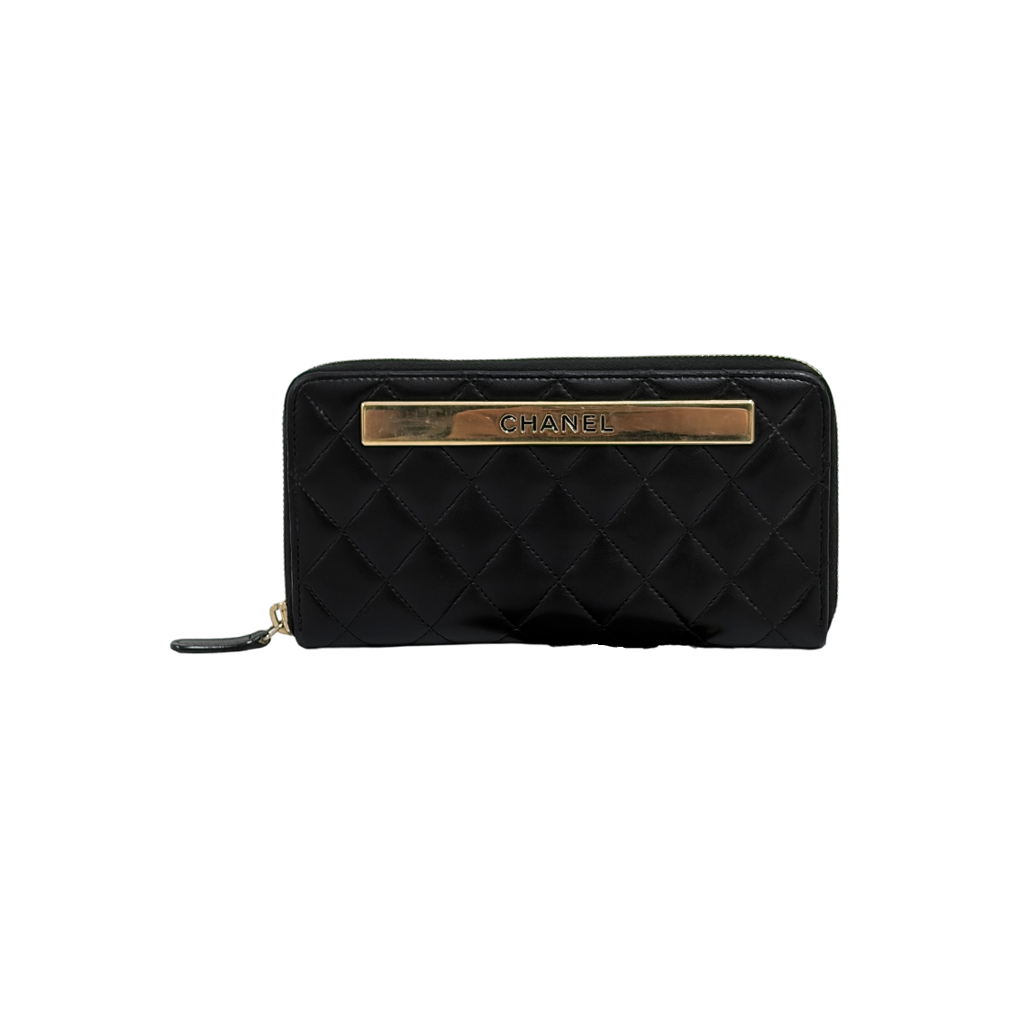 ITHHUO6W5J6O Chanel Logo Zip Long Wallet Black
