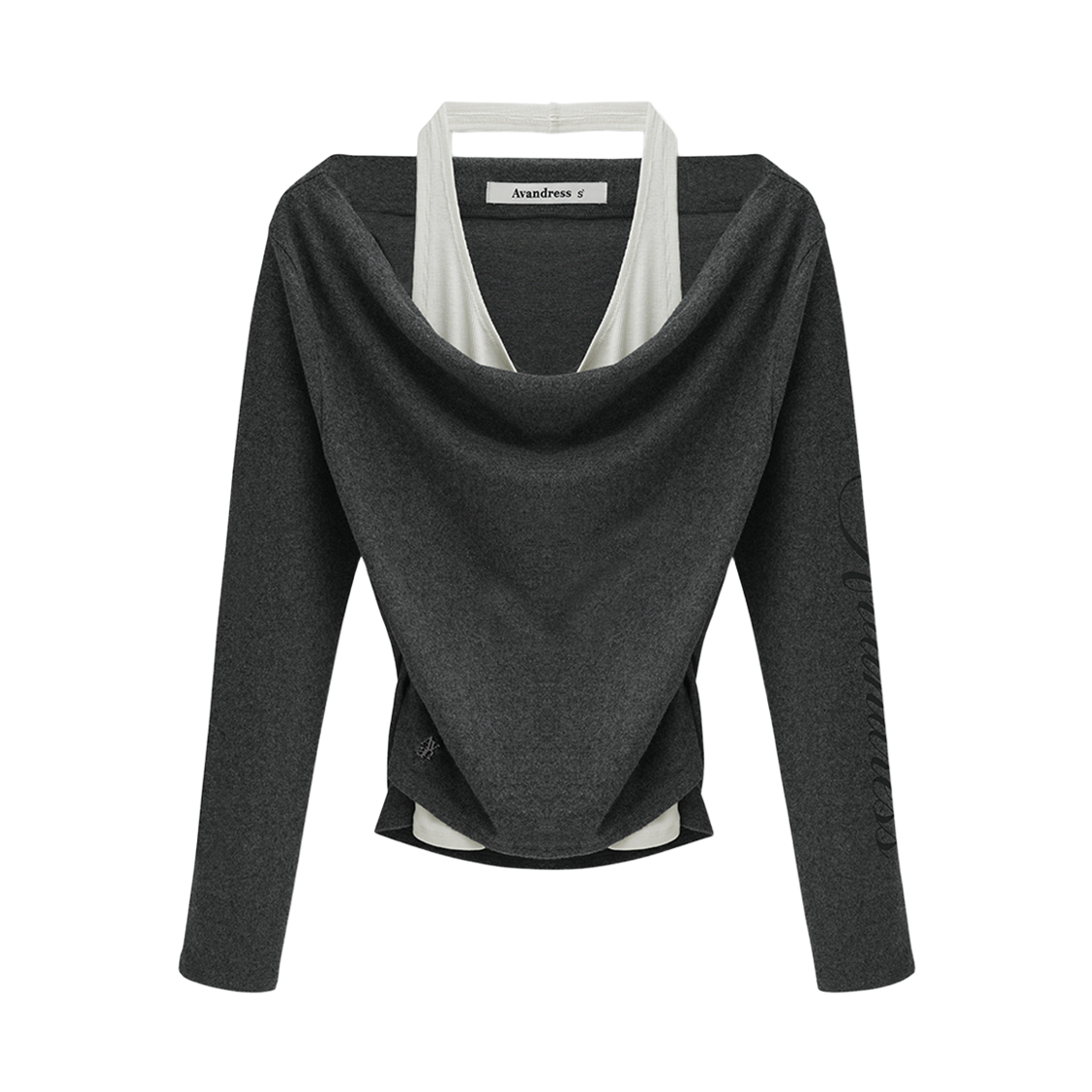 AD63TS04CH Avandress Rendi Halter Layered Drape Tee CHARCOAL